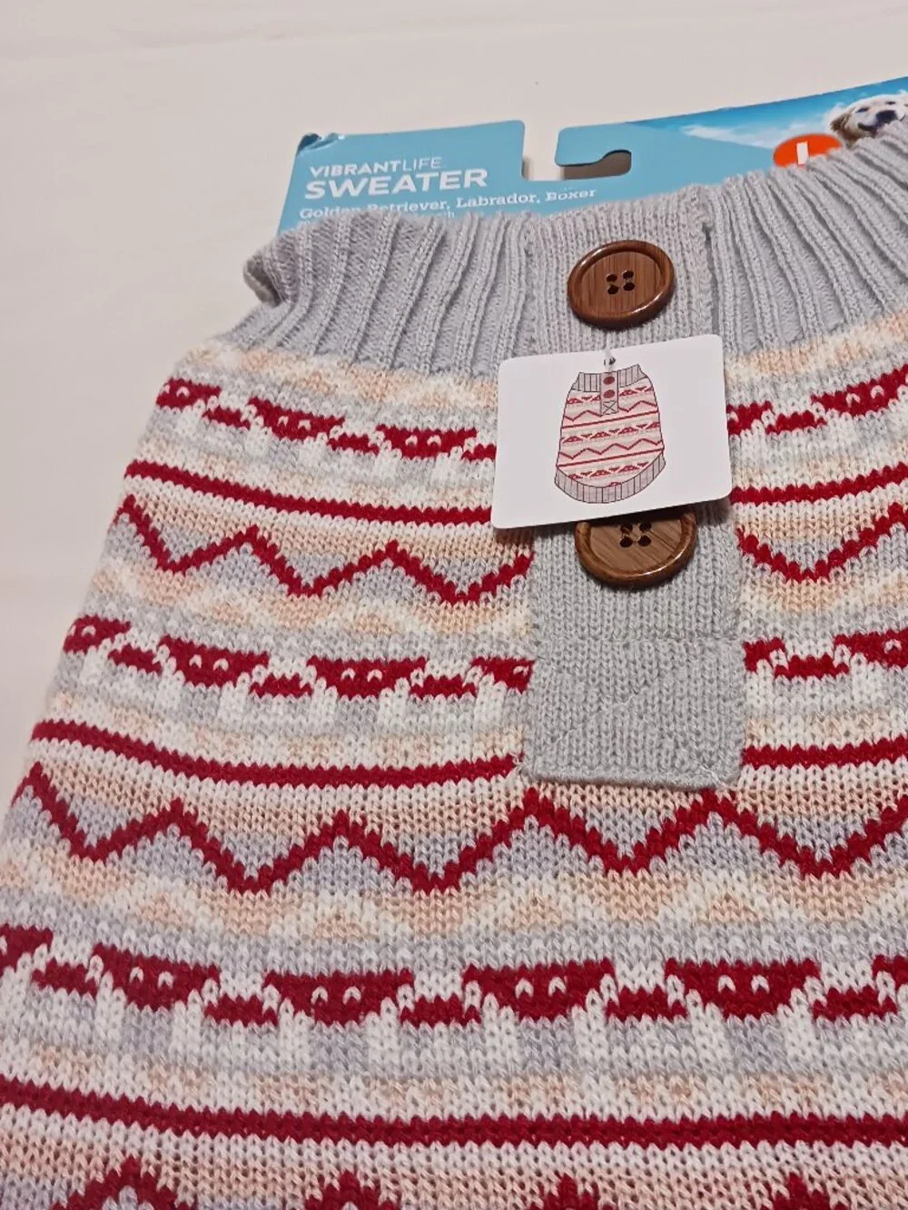 **L** Vibrant Life Dog Sweater Gray /RED 100% Acrylic